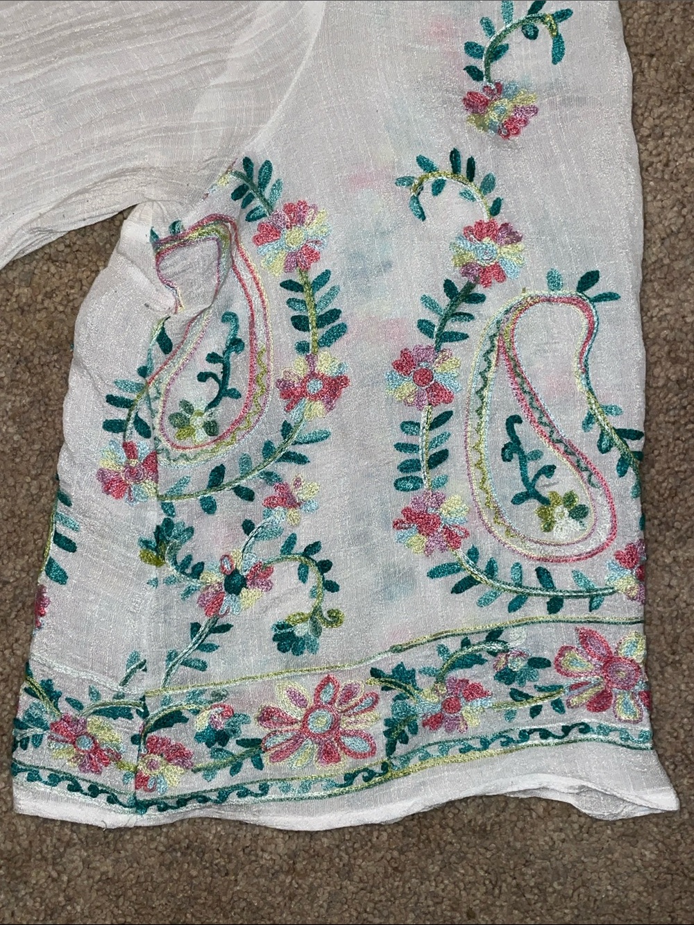 Boho Embroidered White Peasant Blouse - Women's Top, beach coverup - Picture 5 of 6